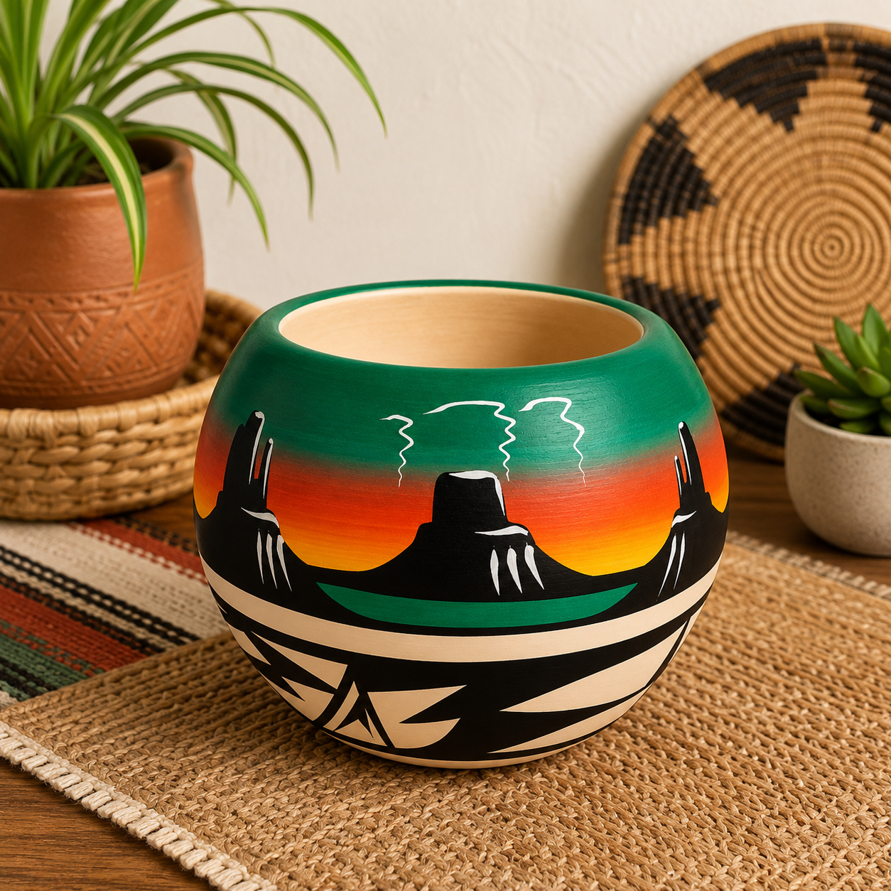 Southwestern Ceramic Desert Pot - Green