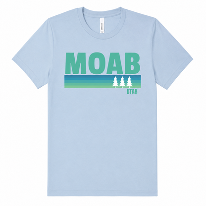 Light blue t-shirt with 'MOAB Utah' text design on a white background