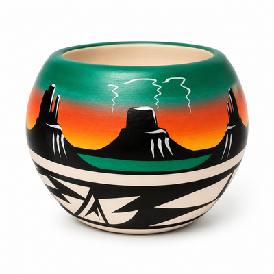 Southwestern Ceramic Desert Pot - Green