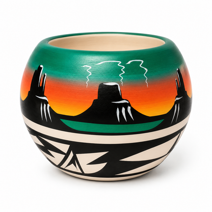 Southwestern Ceramic Desert Pot - Green