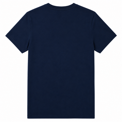 Navy blue t-shirt on a white background
