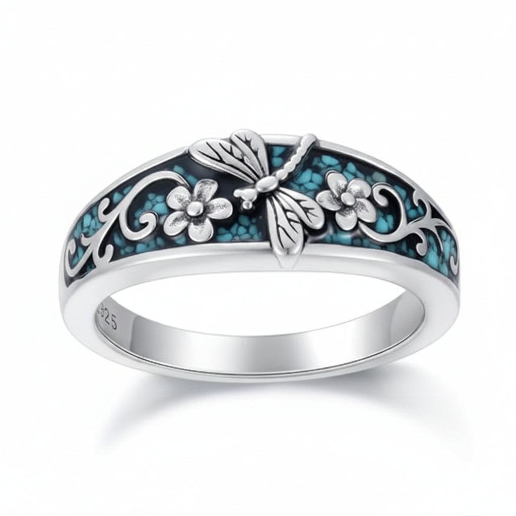 Vintage Sterling Silver Natural Turquoise Band Ring