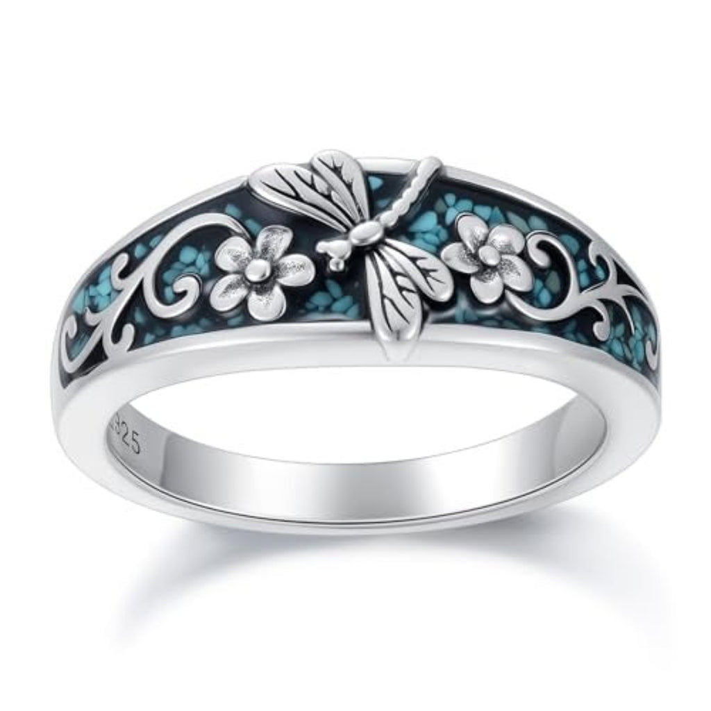 Vintage Sterling Silver Natural Turquoise Band Ring