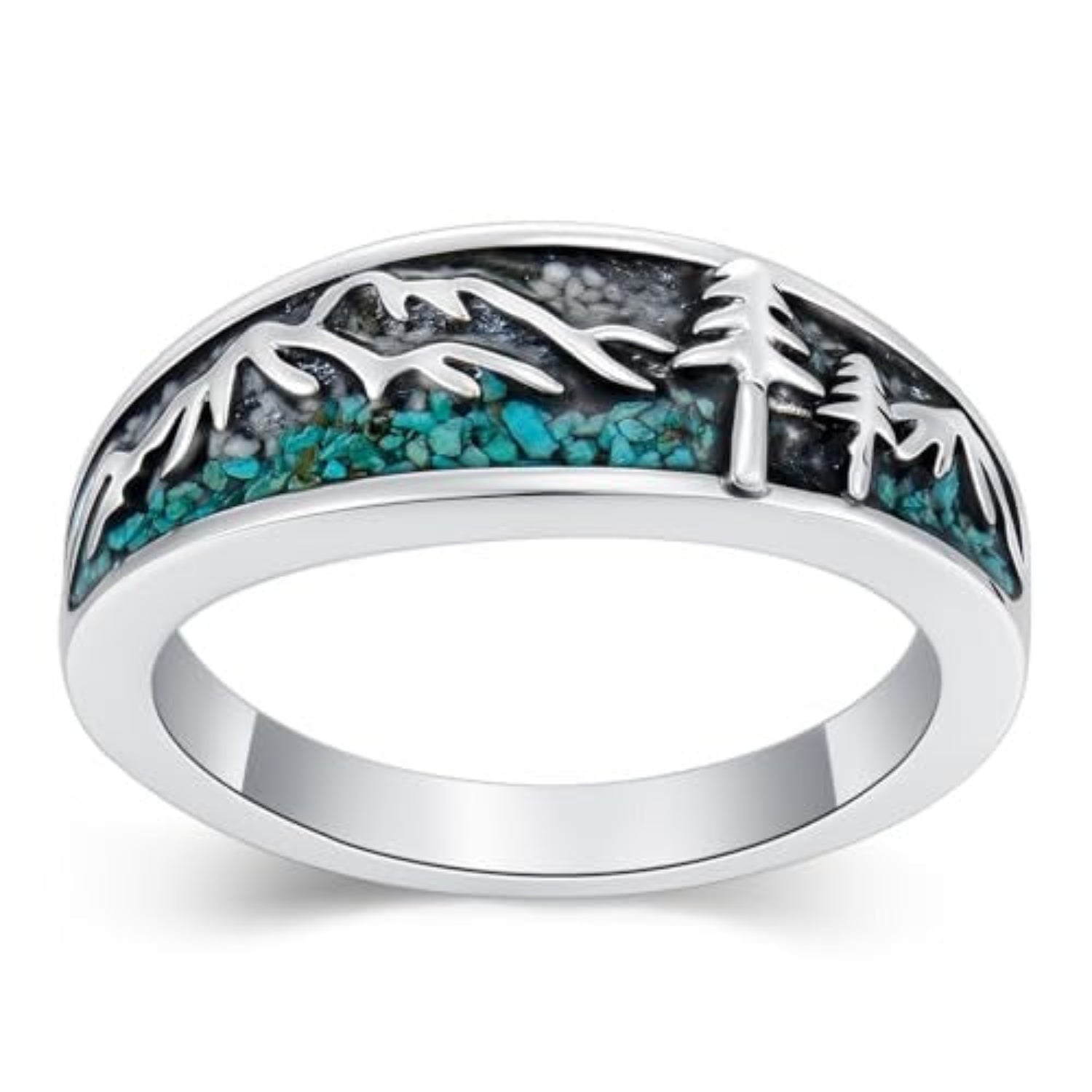 Vintage Sterling Silver Natural Turquoise Band Ring