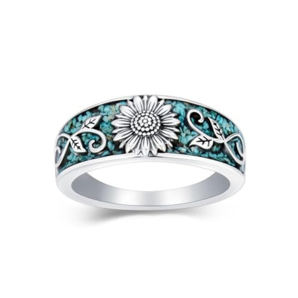 Vintage Sterling Silver Natural Turquoise Band Ring