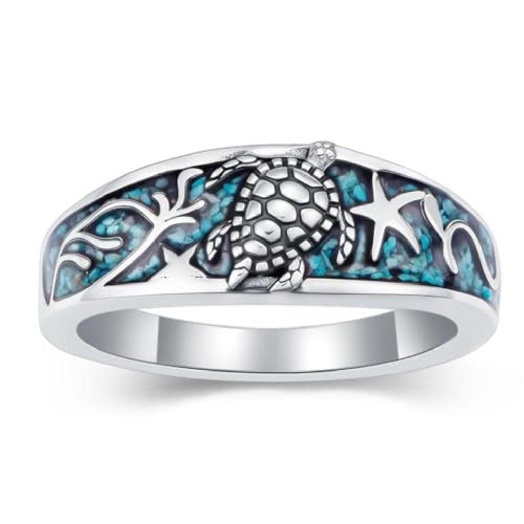Vintage Sterling Silver Natural Turquoise Band Ring