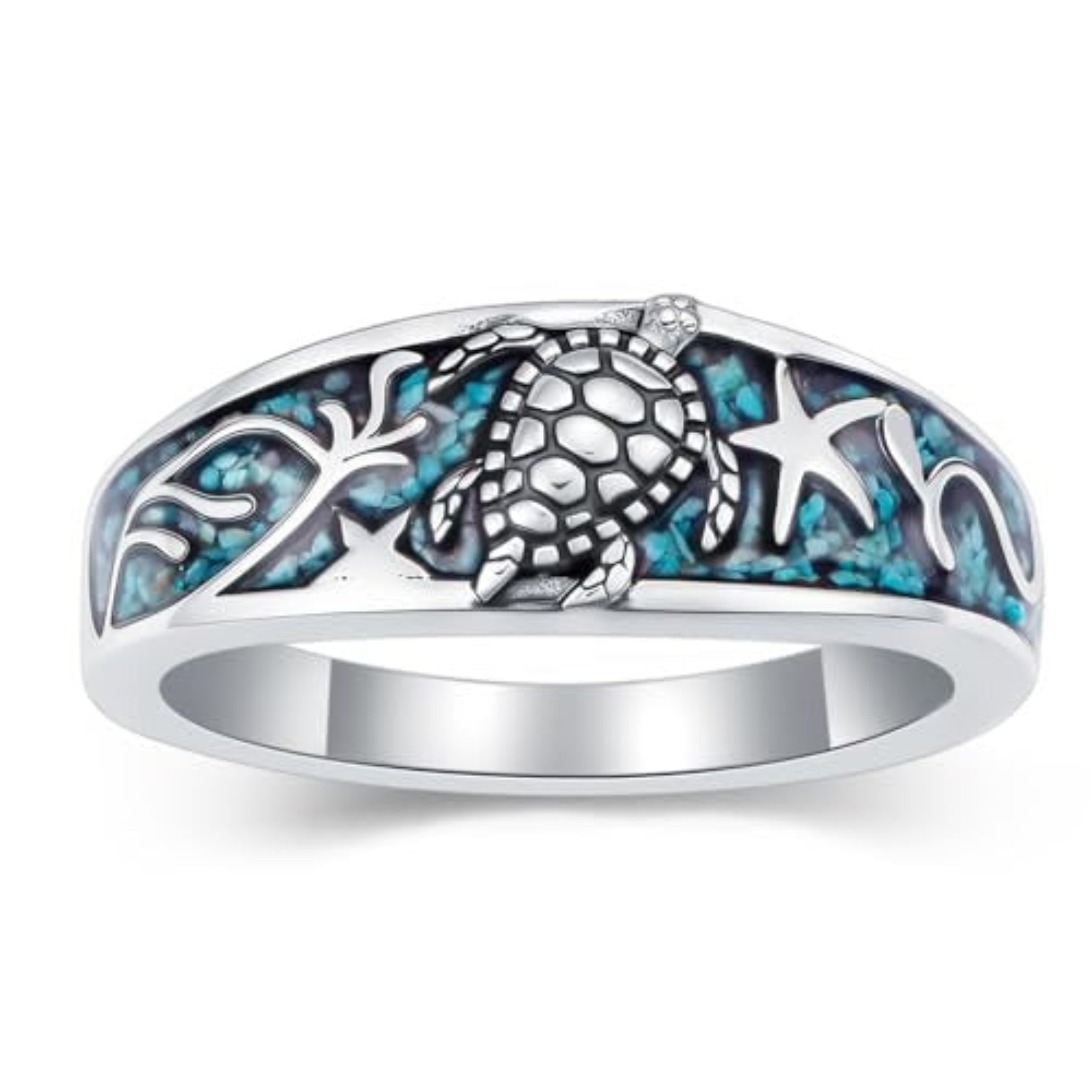 Vintage Sterling Silver Natural Turquoise Band Ring