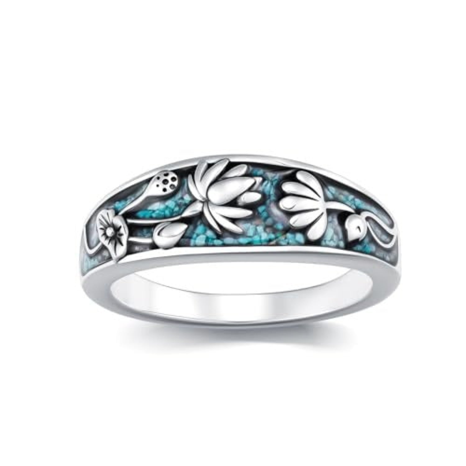 Vintage Sterling Silver Natural Turquoise Band Ring