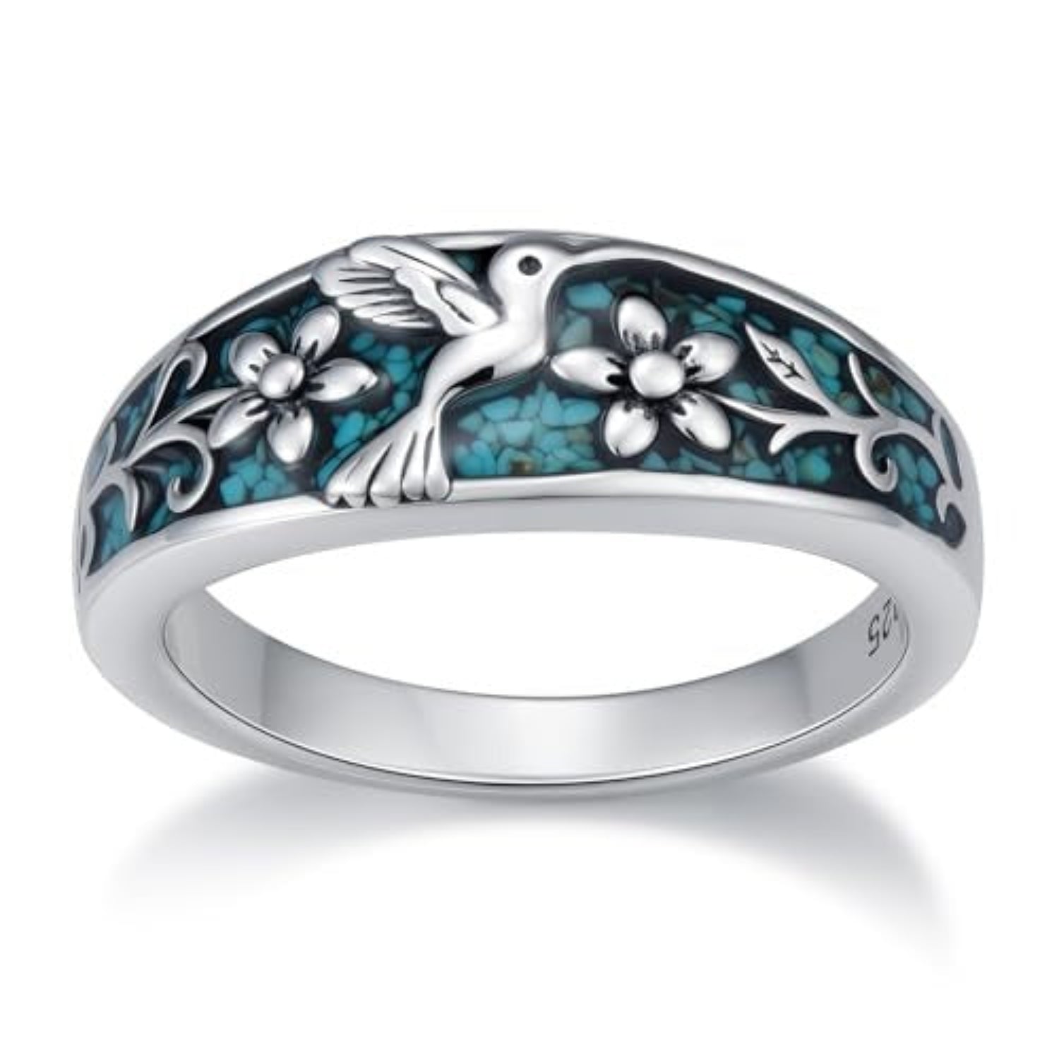 Vintage Sterling Silver Natural Turquoise Band Ring