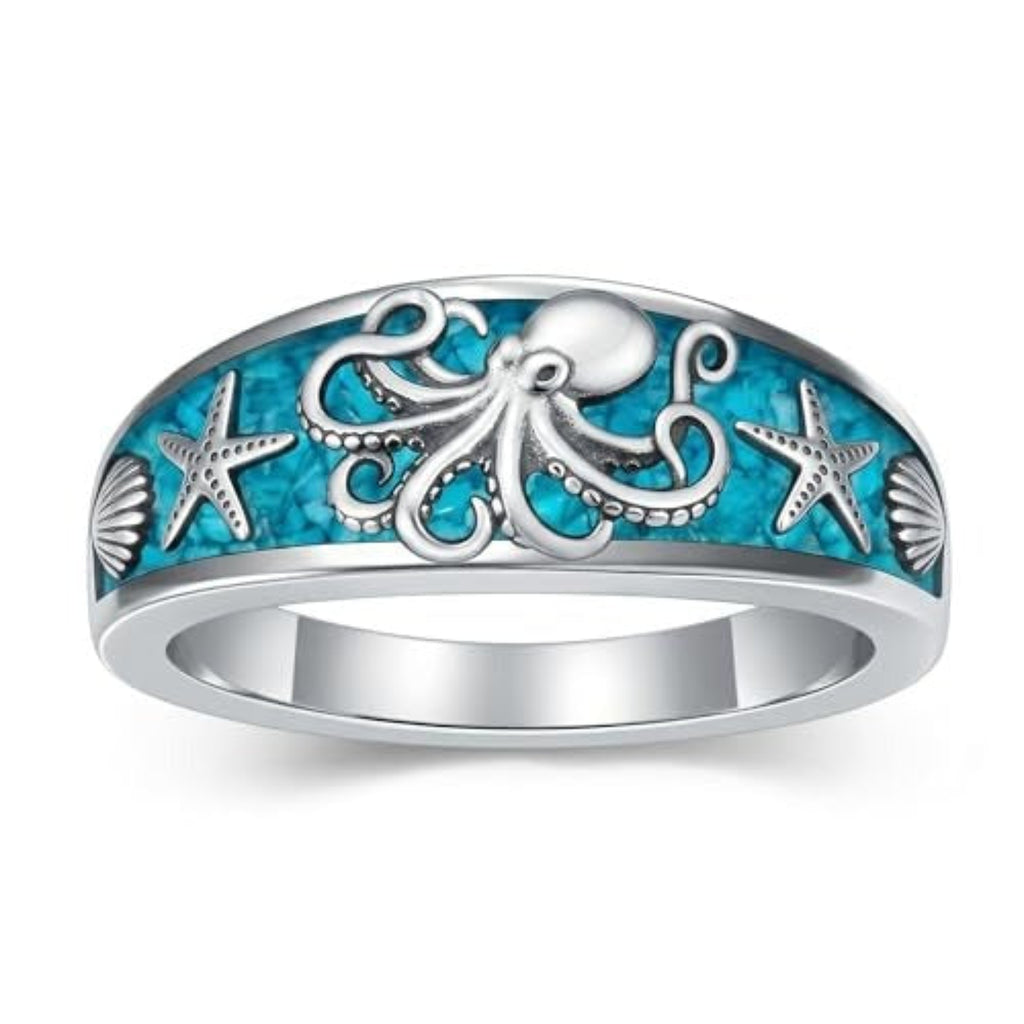 Vintage Sterling Silver Natural Turquoise Band Ring