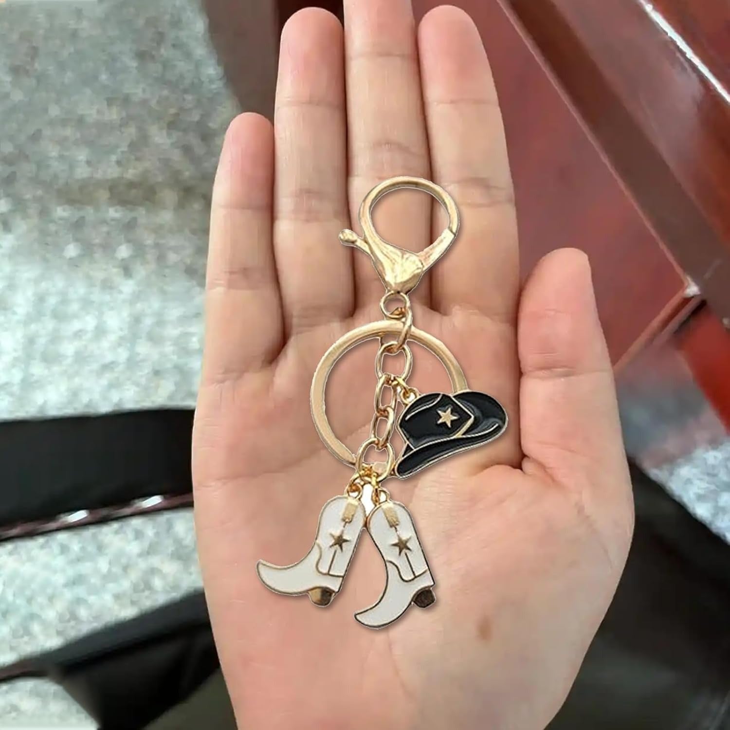 Western Cowboy Hat and Boots Metal Key Ring Chain