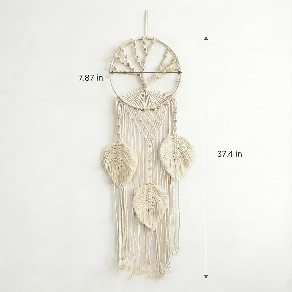 White Macrame Tree of Life Dreamcatcher Wall Decor