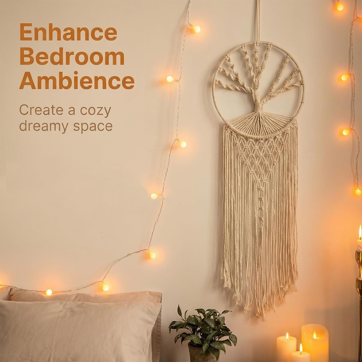 White Macrame Tree of Life Dreamcatcher Wall Decor