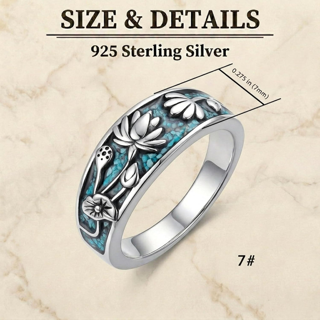 Vintage Sterling Silver Natural Turquoise Band Ring