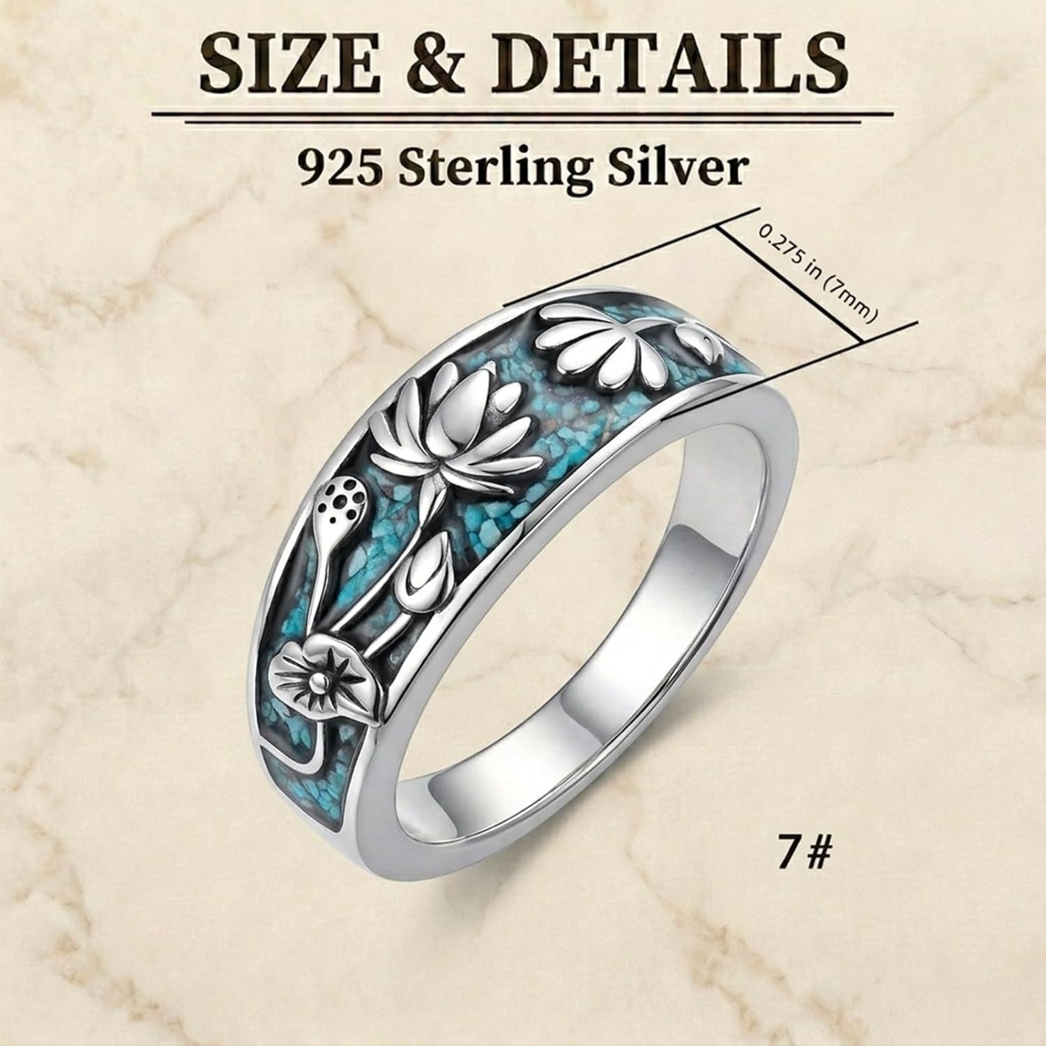Vintage Sterling Silver Natural Turquoise Band Ring