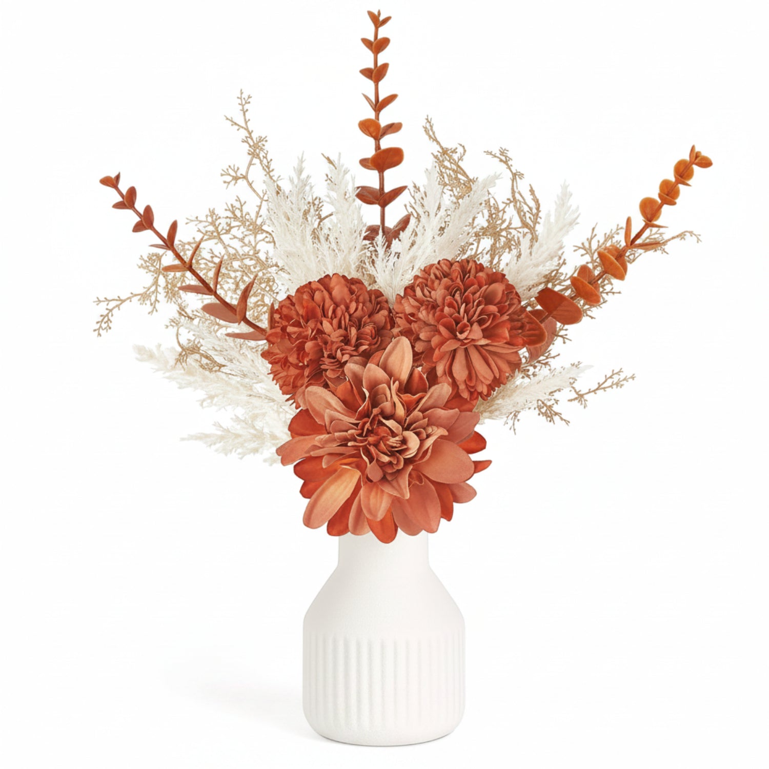 Faux Dahlia and Dandelion Arrangement Ceramic Vase