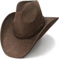Brown cowboy hat with a braided band on a white background
