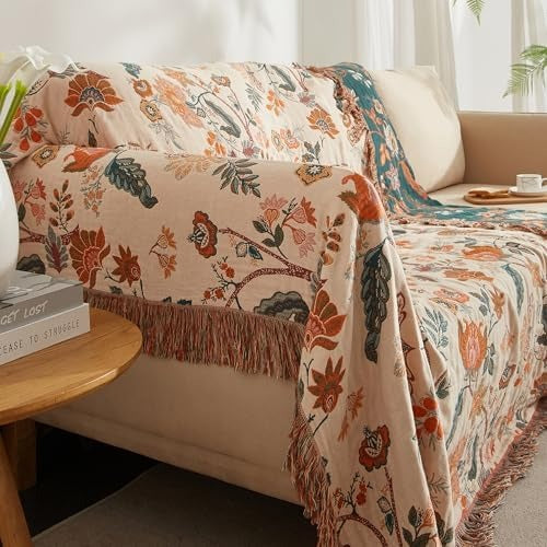Floral Printed Cotton Boho Throw Blanket for Bed