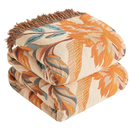 Floral Printed Cotton Boho Throw Blanket for Bed