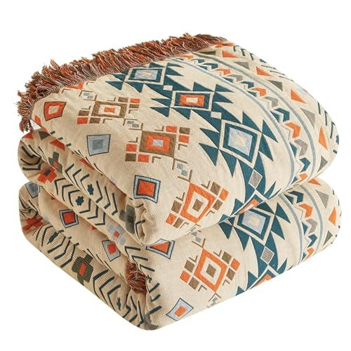 Floral Printed Cotton Boho Throw Blanket for Bed