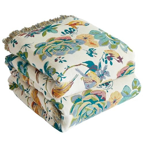 Floral Printed Cotton Boho Throw Blanket for Bed